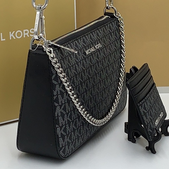MICHAEL KORS GIFTABLE SHOULDER BAG & CARD HOLDER BOXED SET BLACK SIGNAT GLITTER - Picture 12 of 16
